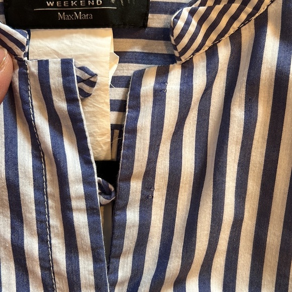 MaxMara weekend Dress striped cotton 4 stand up collar blue white belted pockets - Picture 5 of 16
